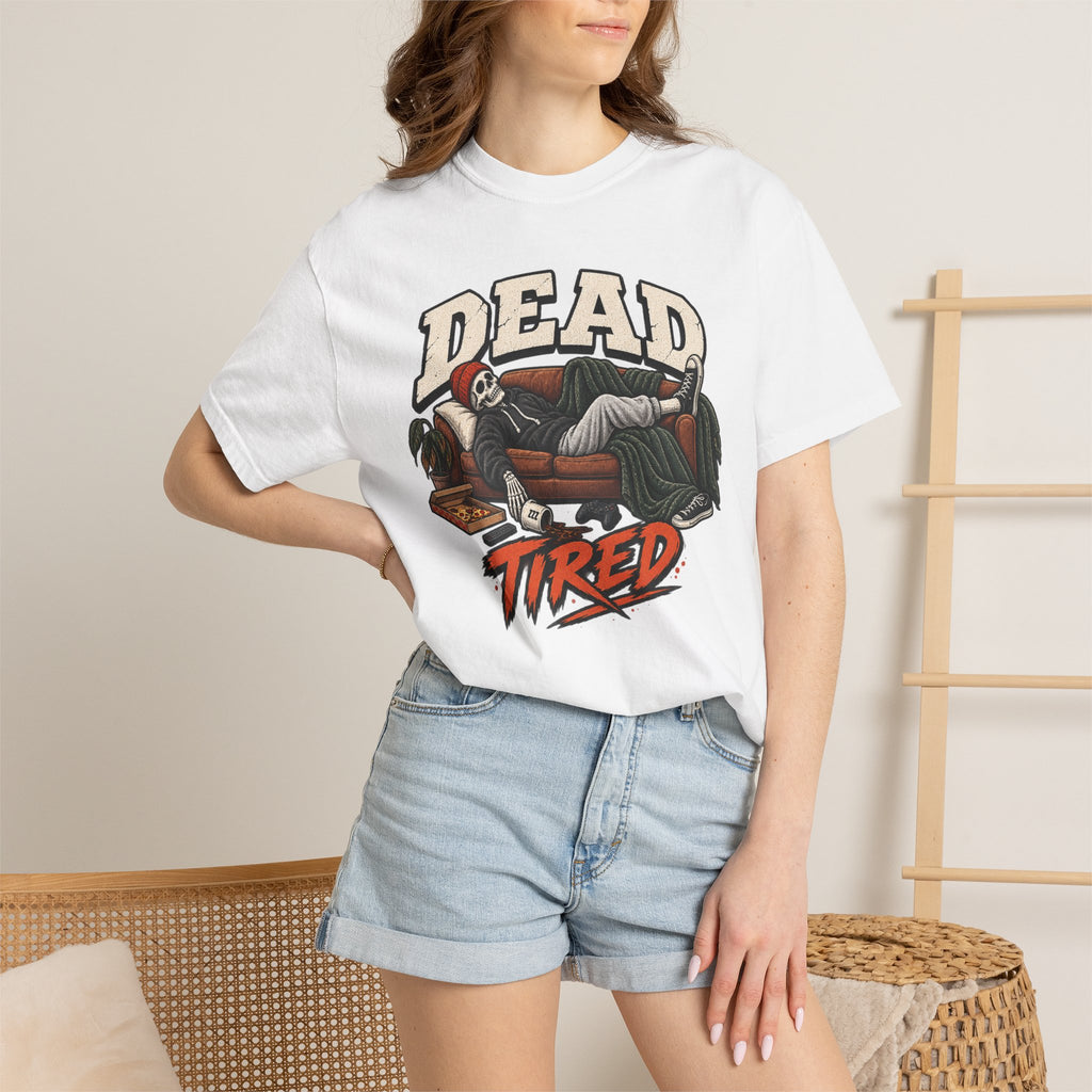 Dead Tired Graphic Tee — Vintage Skeleton Lounge T-Shirt