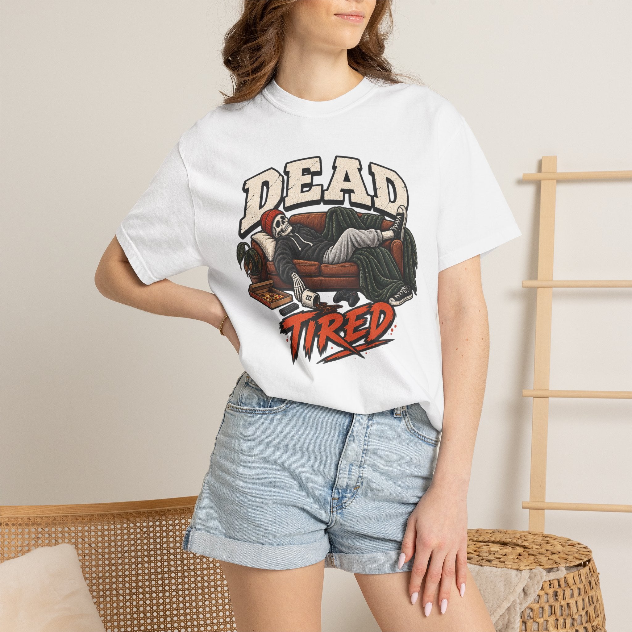 Dead Tired Graphic Tee — Vintage Skeleton Lounge T-Shirt